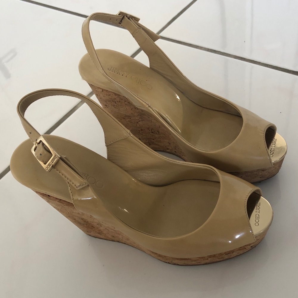 Jimmy Choo Nude Prova Patent Leather Wedges